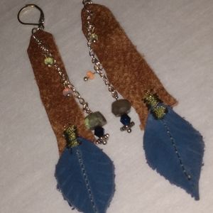 Ethiopian Opals, Labradorite leather earrings .925 hooks